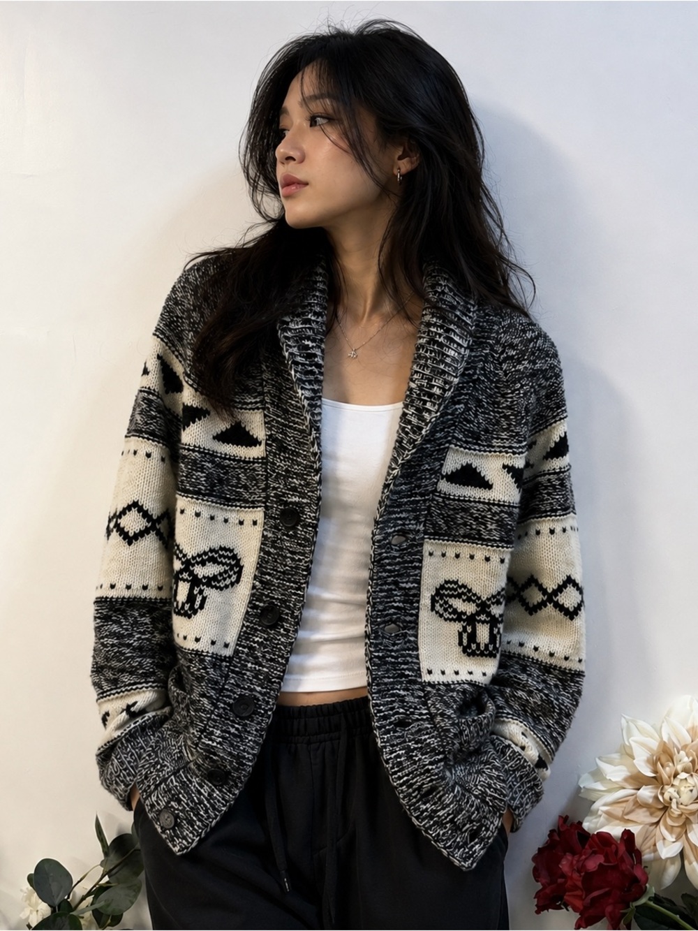 TNA 100% Lambswool Long Cardigan Sweater – Size S